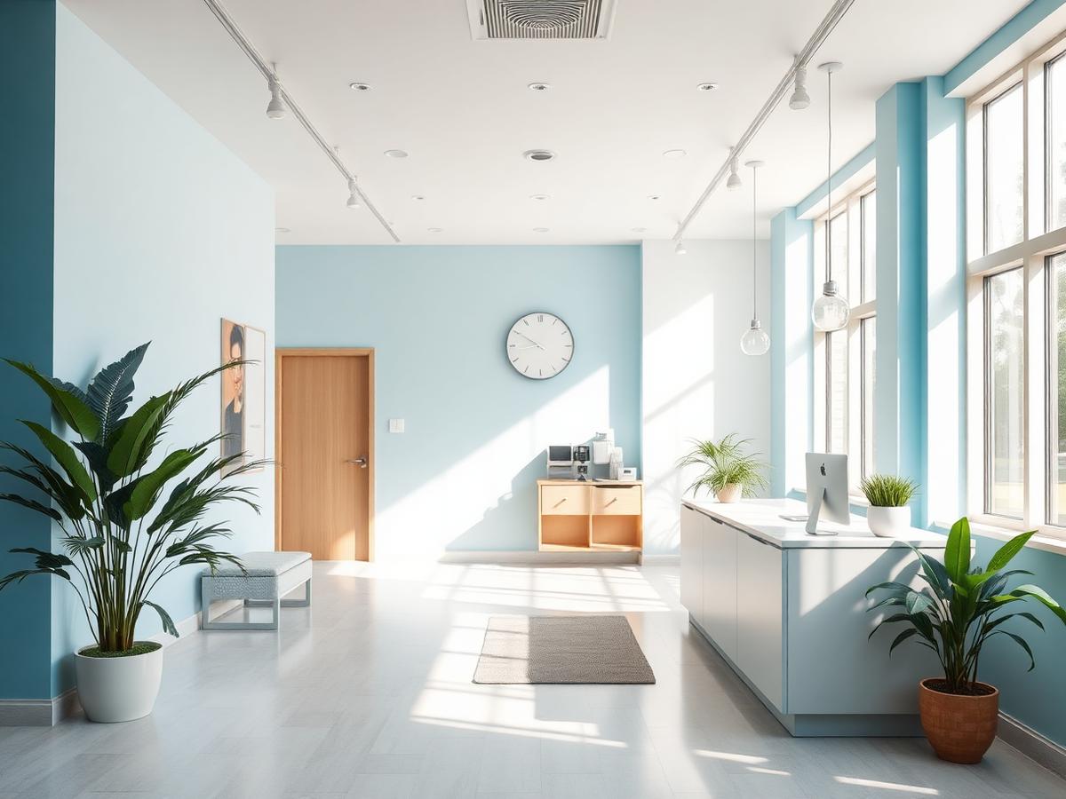 Bright reception area at Raj Clinic